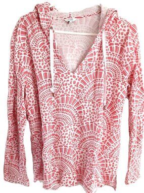 Crown & Ivy Hoodie XL Pullover Pink/White Shell Design Drawstring Long Sleeve